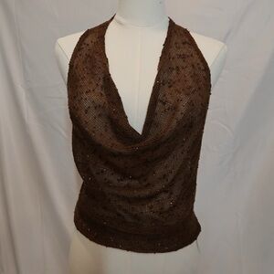 Brown Cowl Neck Tank
